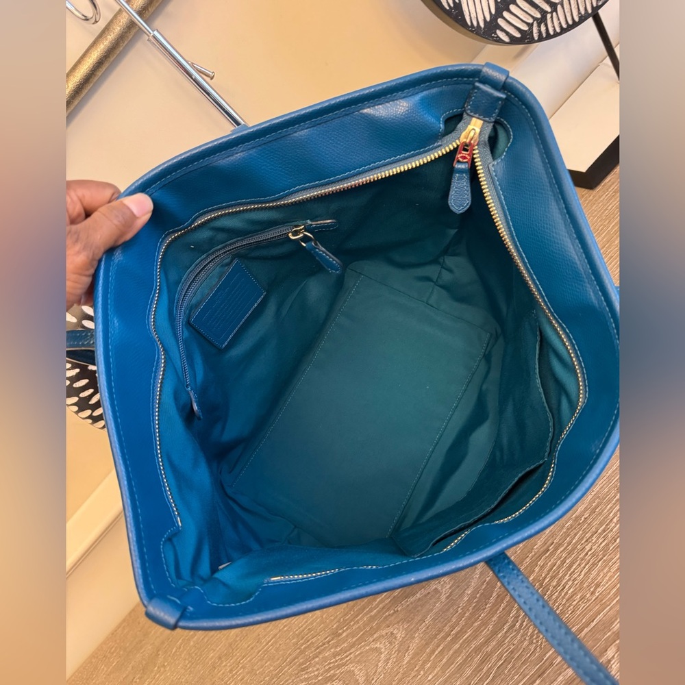 Coach Teal Leather Tote Bag - Picture 3 of 13